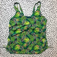 Lands End Baltic Teal Palm Underwire Tankini SWIM TOP 16W PLUS 522619