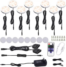 LED Kitchen Under Cabinet Lighting, 12V Plug in Puck Lights with Remote Control