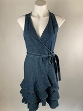Ralph Lauren True Wrap Ruffle Tiered Hem Denim Tie Waist Dress 2 Lovely