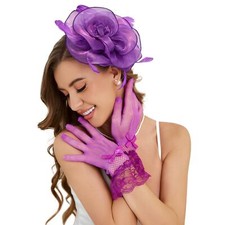 2 Pieces Fascinators Hat With Gloves Veil Feather Fascinator Tea Party Bridal...