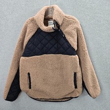 Abercrombie Fitch Women Jacket Medium Beige Sherpa Asymmetrical Snap Up