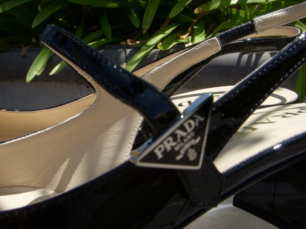 Prada MARY JANE Slingback Patent Leather Black Ital 39, 10 1