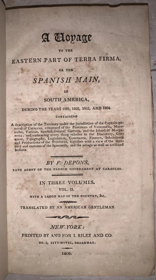 1806, 1st, VOYAGE TO EASTERN PART OF TERRA FIRMA, SPANISH MAIN, DEPONS, 2 VOL - Image 3 of 4