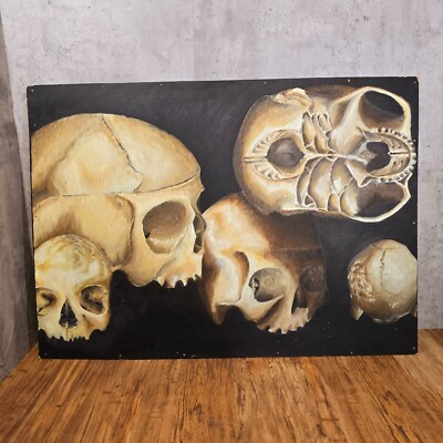Original Ölgemälde auf Karton - Totenkopf Studie. Dark Goth Moody Art - 86 cm x 61 cm
