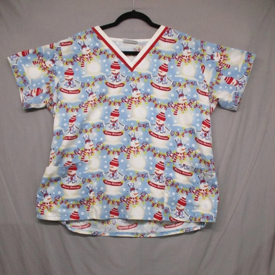 Blusa Médica UA Snow Man Estampado Completo Azul y Blanco Mujer Talla | L Foto 2 de 4