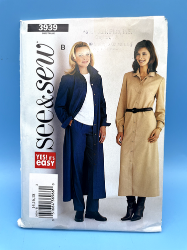 SIN CORTAR 2003 #3939 patrón de ver y coser - Vestido camisero / Pantalones - 14, 16, 18 - Imagen 1 de 4