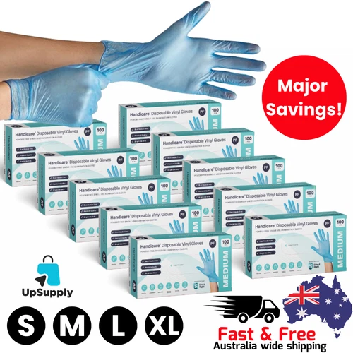 Handicare Blue Vinyl Disposable Gloves Powder Free & Latex-Free Carton of 1000