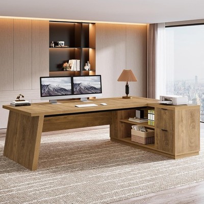 78'' L Shaped Executive Desk with File Cabinet, Large Office Desk Computer Desk