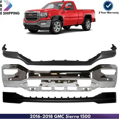 Front Bumper Chrome Steel & Lower Valance  Kit For 2016-2018 GMC Sierra 1500