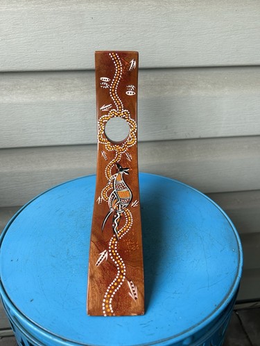 Australian Aboriginal Kangaroo Dotted Handmade Wooden Wine Bottle Holder 9"