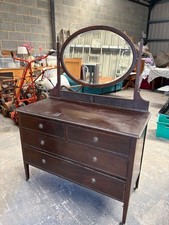 Dressing Table Chest Drawers JAS Shoolbred  Wooden Oval Mirror Vintage Antique