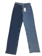 Urban Outfitters Women's Jeans Size W27 Blue Mix Denim Raw Trim Button New F1