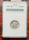 1940 Mercury Silver Dime Anacs Soapbox AU50 Fun Grade .99c NR