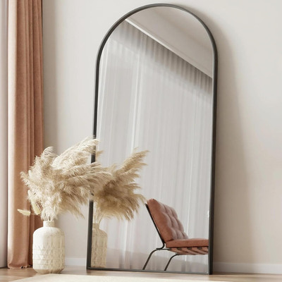 Full Length Mirror, 78''X38'' Arched Floor Length Mirror with Stand, Black Body Mi