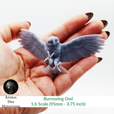 Burrowing Owl - Flying Miniature by Animal Den Miniatures   10mm to 7'' Sizes