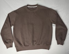 Brown Fleece Crew Neck Pullover Sweatshirt L Men Long Sleeve Solid
