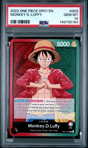 2022 ONE PIECE OP01 ROMANCE DAWN EN 003 MONKEY D. LUFFY PRE ERRATA LEADER PSA 10