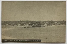 View Of Stone Bridge From Portsmouth RI Rhode Island Side Antique Postcard