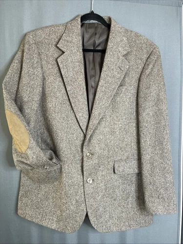 Haggar Tweed Suede Elbow Wool Blazer Mens Sz 42 Brown Gentlemans Fit Vintage 70s - product listing photo