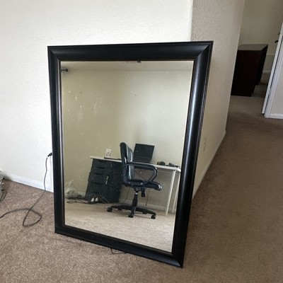 Black Framed Full-Length Rectangular Leaning Mirror, Vertical Bedroom Wall/Floor