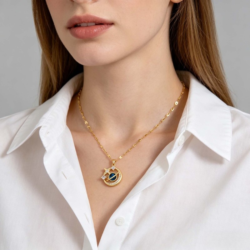 Women's Fashion Starry Sky Necklace Rhinestone Pendant Clavicle Chain Zinc Alloy