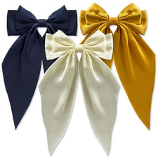 3 PCS Silky Satin Hair Bows, Oversized Long Tail Bows with Barrette Clips, Coque