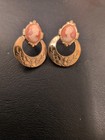 Vtg GP filigree pink white pierced Cameo Earrings — photo 4