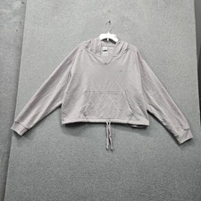 PINK Victoria's Secret Women Hoodie XL Gray Rhinestones Glitter Logo Bling Crop