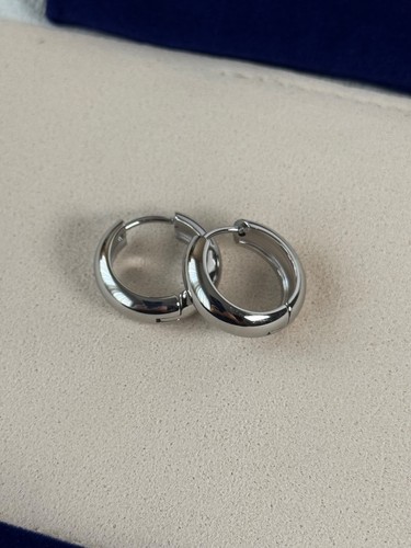 Stainless Steel Platinum Huggie Hoop Lightweight Earrings ( 17MM )