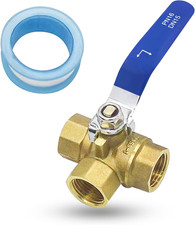 1/2" 3-Way (L-Port) Ball Valve, NPT Female Brass Ball Valve with Seal Tape