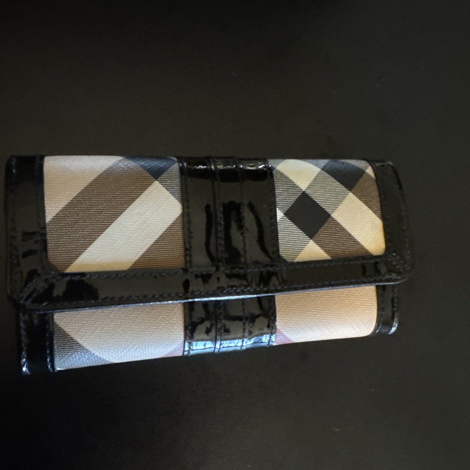BURBERRY Black Novacheck Canvas and Patent Leather Continental Wallet