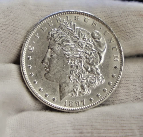 1897 US Morgan Silver Dollar $1 AU Details (Cleaned)