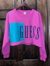 VINTAGE 80 s GUESS GEORGE MARCIANO Pink Crop SWEATSHIRT One Size MADE USA Y2K