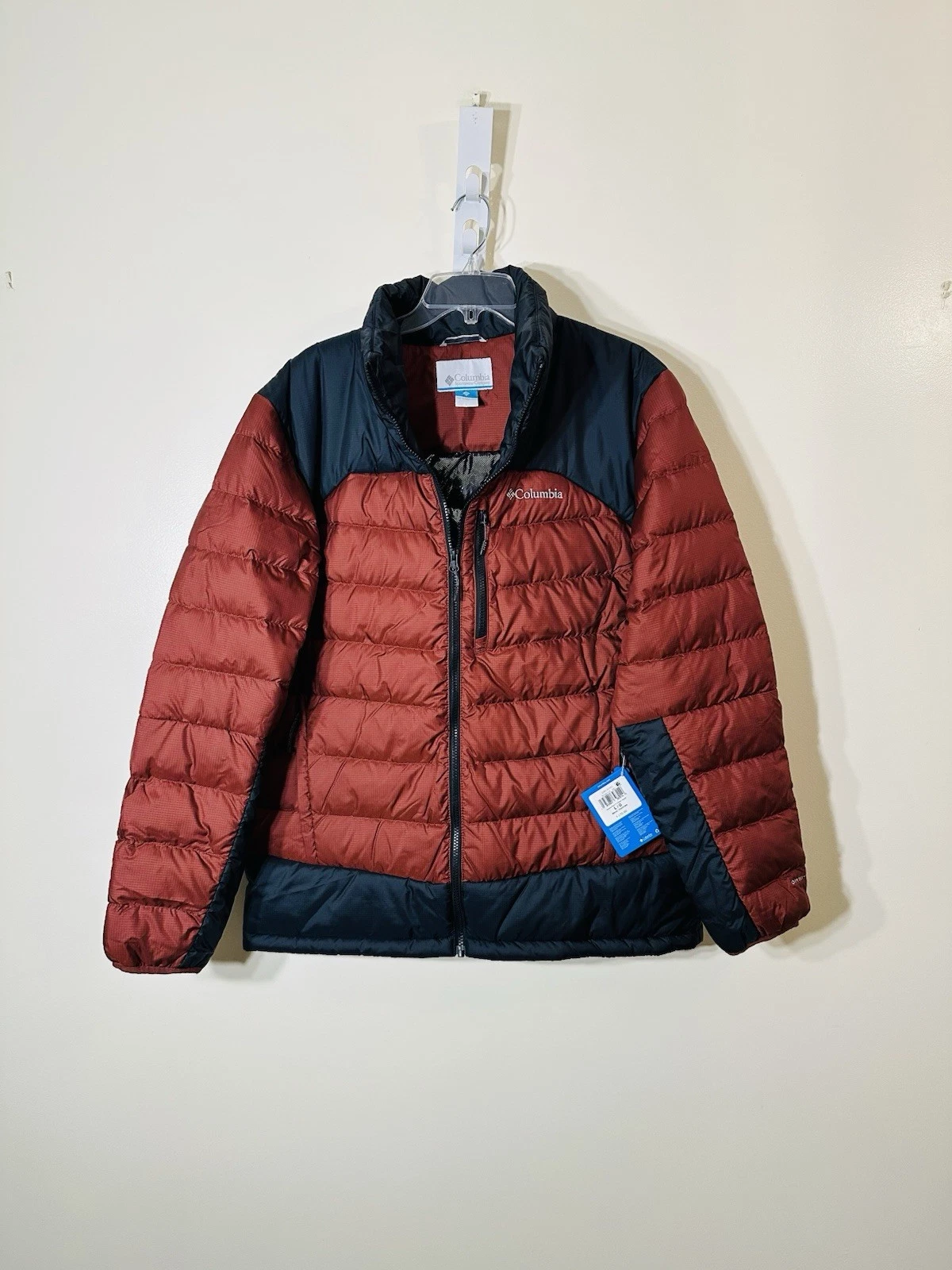 Columbia Autumn Park II quilted omni-heat down jacket black rust NWT size L $170