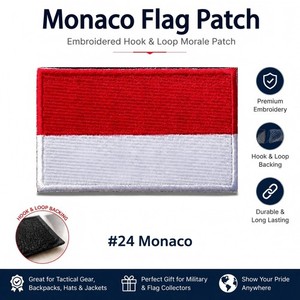 8PCS Monaco Embroidered Flag Patch Hook Loop Tactical Morale Badge for Vest Hat