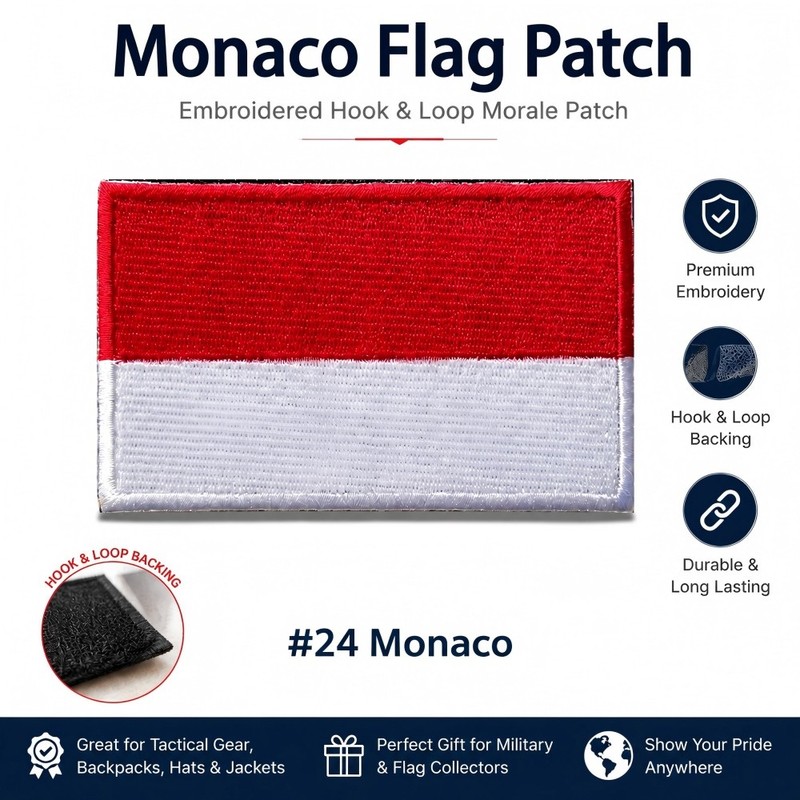 8PCS Monaco Embroidered Flag Patch Hook Loop Tactical Morale Badge for Vest Hat