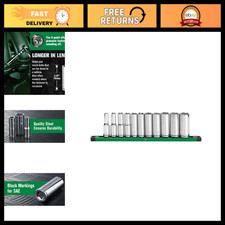 11-piece 12 Drive Deep Chrome Socket Set 6 Point Sae - Mechanic Tool Kit