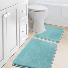 Bath Mat Memory Foam Set Bathroom Rug 32" x 20" Plus 20" x 20"U Eggshell Blue