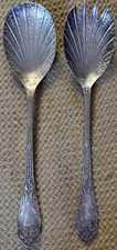SALAD SET Sheffield England Shell Spoon & Spork Silverplate William Adams EPNS