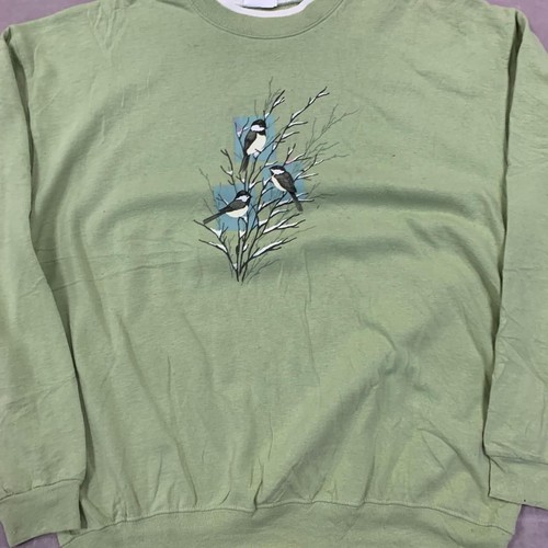 Vintage Sweatshirt snowy birds patterned jumper with double collar, cotton - Picture 2 of 5