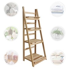 4 Tiers Folding Ladder Shelf Storage Shelving Unit Wooden Bookcase Plant Display