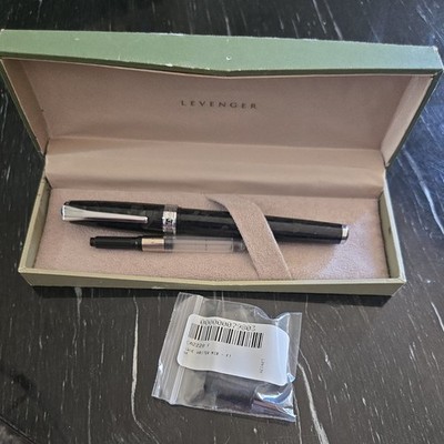 Levenger Black and Gray Fountain Writing Pen B Germany Nib . W/ extra point.