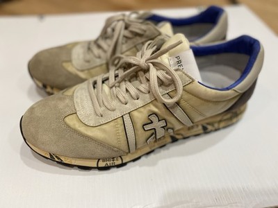 Premiata Men's Low Top Suede Lace-Up Sneakers Beige Gray Blue Black Rubber