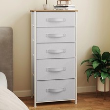 Light Gray 5-Drawer Fabric Storage Tower, Steel Wood Top for Living Room