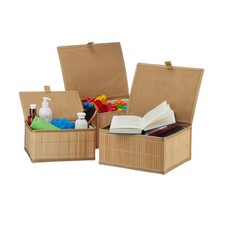 Storage Basket Bamboo Basket Decorative Hamper Bathroom Organiser 3 Sizes with Lid