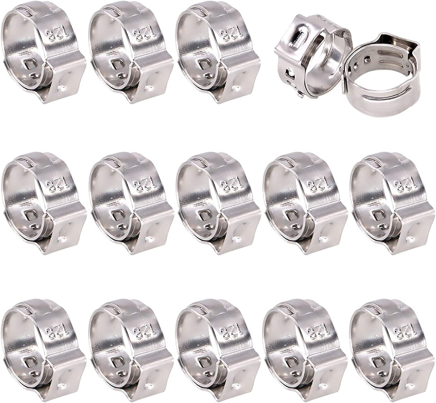 35Pcs 12.8-15.3Mm 304 Stainless Steel Single Ear Hose Clamps, Crimp Hose Clamp A