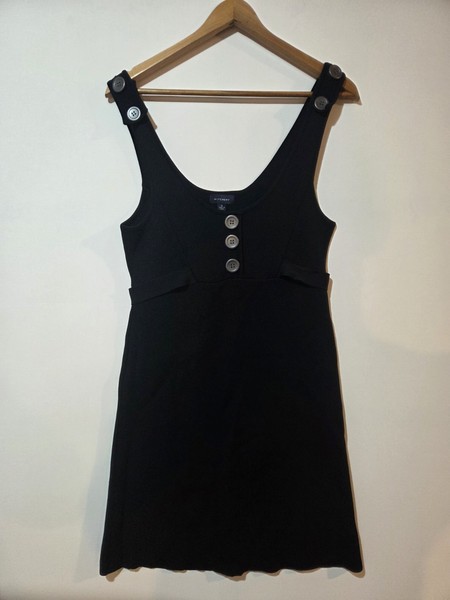 Witchery Size S Black Woven Babydoll Dress Party Mini Dress Button Straps