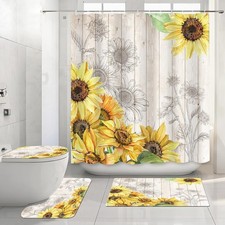 Sunflower Bathroom Sets with Shower Curtain and Rugs -Flower 4-Piece Shower