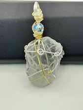 Pendant Necklace Clear White Beach Sea Glass Wire Wrapped Handmade OOAK 4134 B