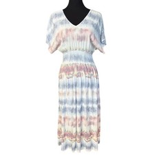 BeBop Tie Dye V-Neck, Smocked Waist Maxi Dress in Watercolor Multi, Medium, Boho